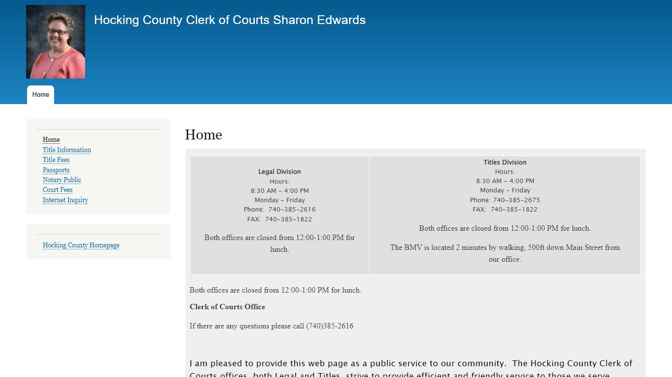 Home | Hocking County Clerk of Courts Sharon Edwards
