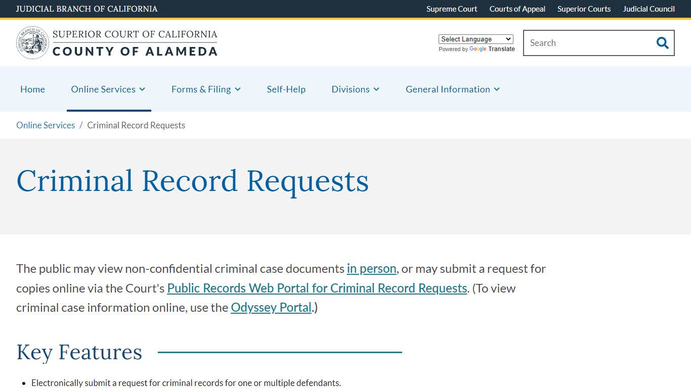 Criminal Record Requests - Alameda County Superior Court